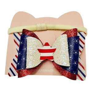 4” Bow Headband 2 in 1 Interchangeable Nylon 4th of July Baby Girl USA Patriotic